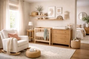 Cozy nursery corner in soft tones